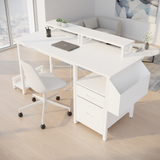 47.3"office desk with power outlet,2 Monitor Stands,2 drawers,Side Pocket,Easy to Assemble,Frame stability Reversible,use for home desk, computer desk, game table,White