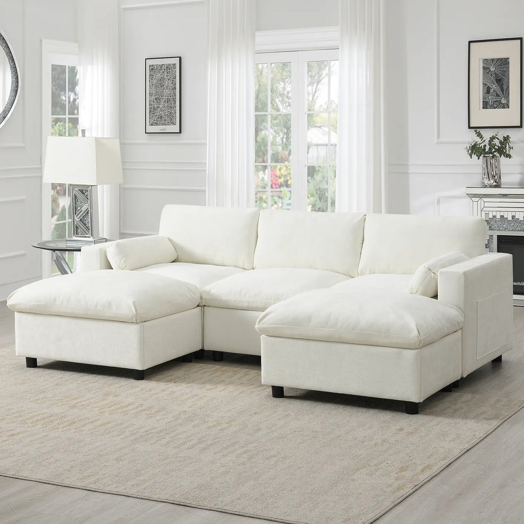 [VIDEO]86.5'' Chenille Modular Sectional Sofa with Storage Pockets, 5 Seat U Shaped Couch Set with Pillows,Free Combination,Modern Cloud Sofa with 2 Movable Ottoman for Living Room,Apartment,3 Colors