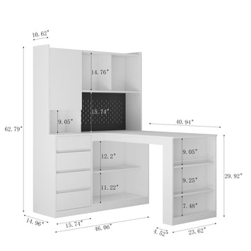 L Shaped Desk with Charger,Computer Desk with Drawers,Bookshelf,with LED Light,Modern Corner Desk,Home Office Desk,L-Shaped Study Table Writing Desk,Corner Gaming Computer Desk with Storage