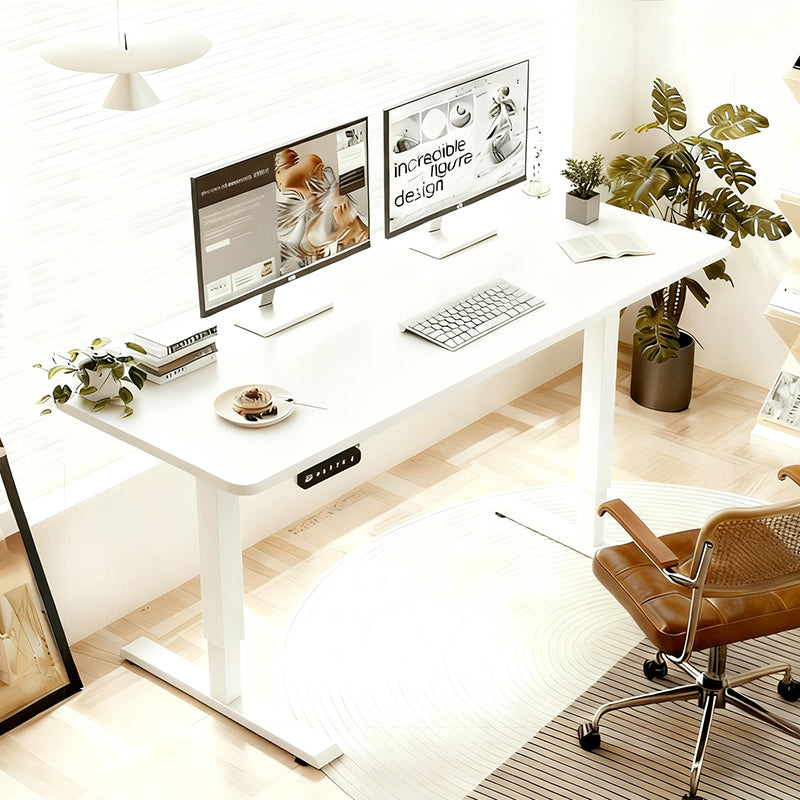 55"×24" White Double Beam Electric Standing Desk Height Adjustable Desk for home and office Standing desk frame with Sliced Board