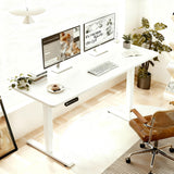55"×24" White Double Beam Electric Standing Desk Height Adjustable Desk for home and office Standing desk frame with Sliced Board