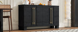 TREXM Sideboard Buffet Cabinet with Storage, Wood Sideboard with Adjustable Shelves and Gold Handles for Kitchen, Dining Room and Living Room (Black)