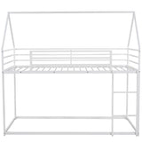 Twin over Twin House Bunk Bed with Built-in Ladder,White