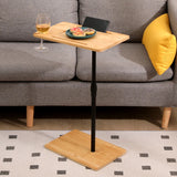 Couch Tray Table Bamboo Height Adjustable Side Table for Sofa C-shaped Oval End Tables with Slots for Bed & Chairs in Living Room & Bedroom (Oval + Rectangle)