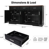 63" Fluted Sideboard Buffet Cabinet with Storage, Modern Coffee Bar Station with 4 Doors and 3 Drawers, Wood Kitchen Storage Console Table for Living Room Dining Room Entryway, Black