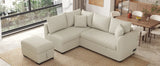 82.6" L-shaped Sectional Pull Out Sofa Bed Sleeper Sofa with Two USB Ports, Two Power Sockets and a Movable Storage Ottoman, Beige