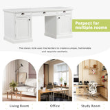 67" Modern Executive Desk,Computer Desk with 2 Wooden Doors Storage Cabinet and 3 Drawers, Rectangle Home Office Desk  ,Reading Desk,Writing Table,Workstation for Home Office,Living Room,Study,White