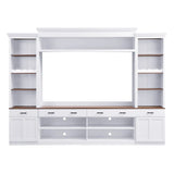 Farmhouse Entertainment Wall Unit with Bookshelf for TVs Up to 70", Walnut TV Stand with Adjustable Shelves, Mid-Century Media Console with Wine Rack for Living Room, White (NEW SKU: N721S000046K-2)