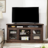 Modern TV Stand for up to 65 Inch TVs, Entertainment Center Farmhouse TV Cabinet Media Console Table with Glass Doors for Living Room, Brown 60"W*15.75"D*29"H