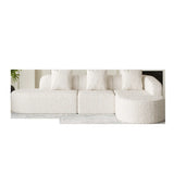 111.8-inch L-shaped curved modular sofa, modern design featuring lychee-textured long-pile polyester fabric, curved backrest with three pillows