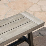 Light Grey Sandblast Finish Acacia Wood Dining Bench with Black Rustic Metal Finish Frame