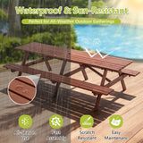 Extra Large 95-Inch Outdoor Picnic Table Set with Benches, 12-Person Wooden Patio Table with Umbrella Hole, Rustic Brown Garden Furniture for Backyard, 240cm