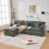 101.9-inch three-seater sofa, made of Chenille fabric, equipped with a movable footstool, modular design, suitable for various settings such as living rooms, bedrooms, and apartments.gray