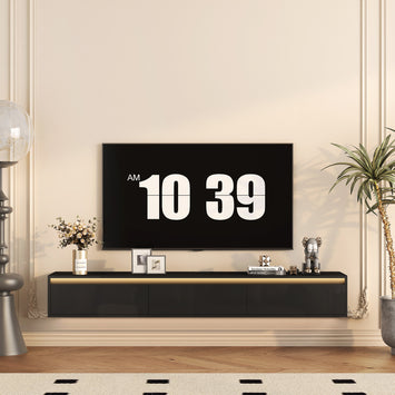 Floating TV Stand, Wall Mounted TV Shelf with Led Lights & Power OutletTV Cabinet for Black tv Stands for Living Room