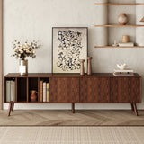 70" Mid-Century Modern TV Stand, Media Console Table for TVs up to 80'', Entertainment Center with 5 Solid Wood Legs for Living Room, Bedroom