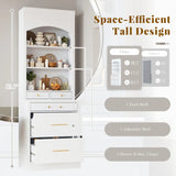 [Assembly Video Provided] TOPMAX Modern 83.7inch High Kitchen Pantry, Freestanding Tall Kitchen Hutch with Faux Marble Top, Display Cupboard Cabinet with 5 Storage Drawers and Adjustable Shelf, White