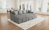 109.1" Sectional Sofa Convertible Pull-out Sofa Bed L-shaped Sofa U-shaped Sofa with a Movable Storage Ottoman for Living Room, Gray