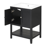 [VIDEO] 24" Black Modern Sleek Bathroom Vanity Elegant Ceramic Sink with Solid Wood Frame Open Style Shelf