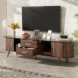 Mid-Century Modern TV Stand for 80" TV, Entertainment Center with Storage for Living Room, Bedroom, Media Console Table with 2 Drawers