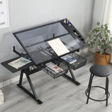 WHITE adjustable tempered glass drafting printing table with chair