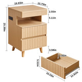 Modern Bedside Table with Gun Drawer,Bedside Table with Charging Station, 2 Drawers and Open Shelf,Side Table for Bedroom(Oak)