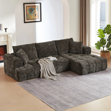 Chenille L-Shape Luxury Sectional Oversized Sofa,Mnimalist Design,Comfy Sleeper Couch for Living Room,Apartment&Reception Spaces,No Assembly Required