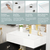 21.6" Black Bathroom vanity, Combo Cabinet, Bathroom Storage Cabinet, Single Ceramic Sink, Right side storage