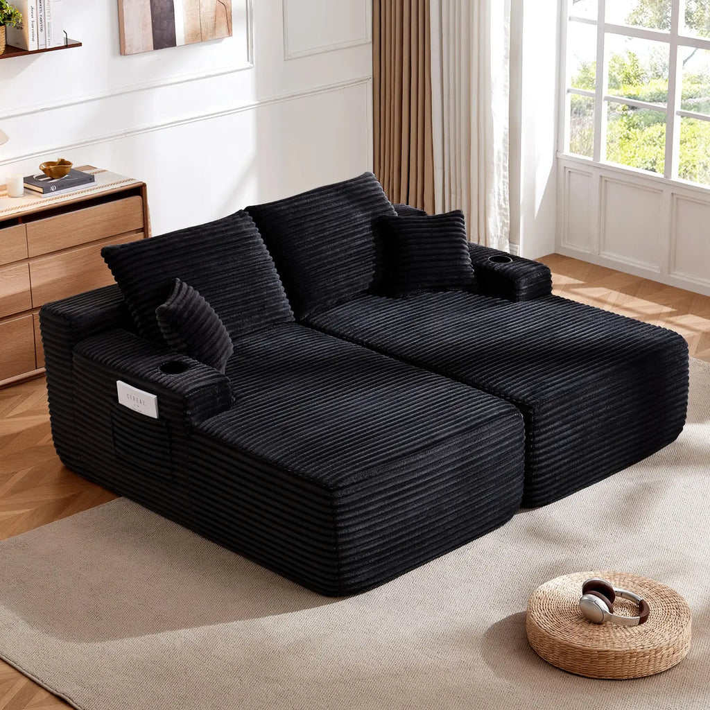 69" Cloud Sectional Couch, L-Shape Chaise with R-Shape Chaise with Deep Seat and Comfortable 2 Seater Couch for Modern Living Room,(Plush  Fabric),Black