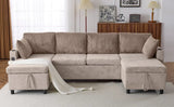 1113.4" Sectional Sofa Pull-out Sofa Bed Versatile Sofa Sleeper with Large Storage Space, Two USB Ports and Two Cup Holders for Living Room(Old SKU:N719S001660D), Brown