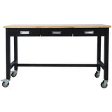 60in Work Bench, Workbench with Drawer Storage, Heavy Duty Bamboo Wood Work Table with Wheels for Garage Home Office