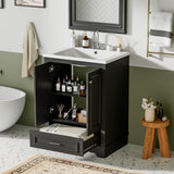 24'' Bathroom Vanity with Ceramic Sink Combo, Modern Freestanding Storage Cabinet  with Silver Handles,  Soft Closing Doors