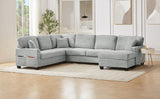 Sectional Sofa U-shaped Sectional 125.2" Upholstered L-shaped Sofa with a Movable Ottoman and Side Storage Pockets for Living Room, Grey