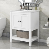 [VIDEO] 24" Black Modern Sleek Bathroom Vanity Elegant Ceramic Sink with Solid Wood Frame Open Style Shelf