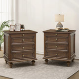 Farmhouse Nightstands Set of 2 with 4 Drawer,Wood Storage End Table with Hidden Pull-Out Shelf, Large Side Table with 4 Solid Wood Feet and Metal Handle,Easy Assembly,Walnut Brown