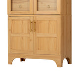 K&K 71" Tall Arched Kitchen Pantry Cabinet with Door Shelves, Farmhouse Kitchen Storage Cabinet with Open & Adjustable Shelves, Hidden Drawer & Glass Door, Cupboard for Kitchen, Dining Room, Natural