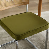 Mid Century Modern Dining Chairs Set of 2, Velvet Accent Chairs with Natural Cane Back & Stainless Chrome Base, Famous Breuer Designed Chairs, Upholstered Rattan Kitchen Chairs,Olive-Green