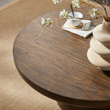 35.98inch Round Coffee Table with Cylindrical Leg,Wood Veneer Tabletop Table,Rounded Sofa Side Table for living Room Office,Brown