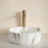 14'' Bathroom Sink, Round Vessel Ceramic Basin without Faucet, NO Cabinet, White
