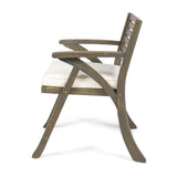 Helen Outdoor Acacia Wood Dining Chair, Gray and Crème
