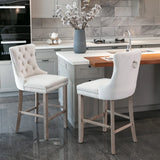 Contemporary Velvet Upholstered Barstools with Button Tufted Decoration and Wooden Legs, and Chrome Nailhead Trim, Leisure Style Bar Chairs,Bar stools, Set of 2 (Blue),SW2002BL