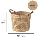 Isidore Water Hyacinth Woven Round Multi Use Storage Basket - 15.7" x 15.7" x 11.8" - Natural Brown