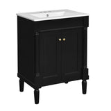 24'' Bathroom Vanity with Top Sink, 2-Tier Modern Bathroom Storage Cabinet, Single Sink Bathroom Vanity, Large Storage Shelves