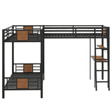 L-Shaped Twin over Twin Bunk Bed with Twin Size Loft Bed with Desk and Shelf ,Brown