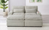 Loveseat Sofa 70.9" Free-combined Sectional Convertible Sofa Bed with Storage Space, Two Movable Ottomans, Four USB Ports and Two Cup Holders for Living Room, Grey