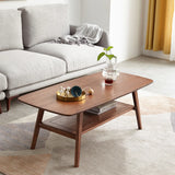 Center table Low Table 100% solid Oak Wood Top plate Desk Coffee table Width 100 x Depth 50 x Height 44 cm Study desk Work from home Easy to assemble Walnut Color Wood With Storage Shelf