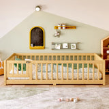 Full Size Bed Floor Bed with Safety Guardrails and Door for Kids, Natural(Old SKU:  W1580P154627)