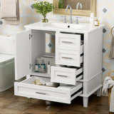 30" Bathroom Vanity , Modern Bathroom Cabinet with Sink Combo Set, Bathroom Storage Cabinet with a Soft Closing Door and 3 Drawers, Solid Wood Frame(Black)
