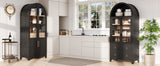 K&K 71" Tall Arched Kitchen Pantry Cabinet with Door Shelves, Farmhouse Kitchen Storage Cabinet with Open & Adjustable Shelves, Hidden Drawer & Glass Door, Cupboard for Kitchen, Dining Room, Natural