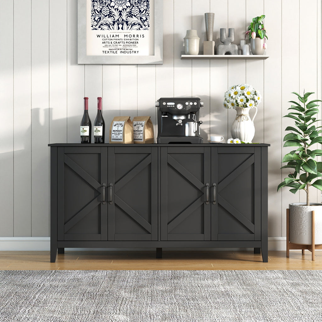 Cabinet with 4 Doors and 4 open shelgves,Freestanding Sideboard Storage Cabinet Entryway Floor Cabinet for Living Room Office Bedroom