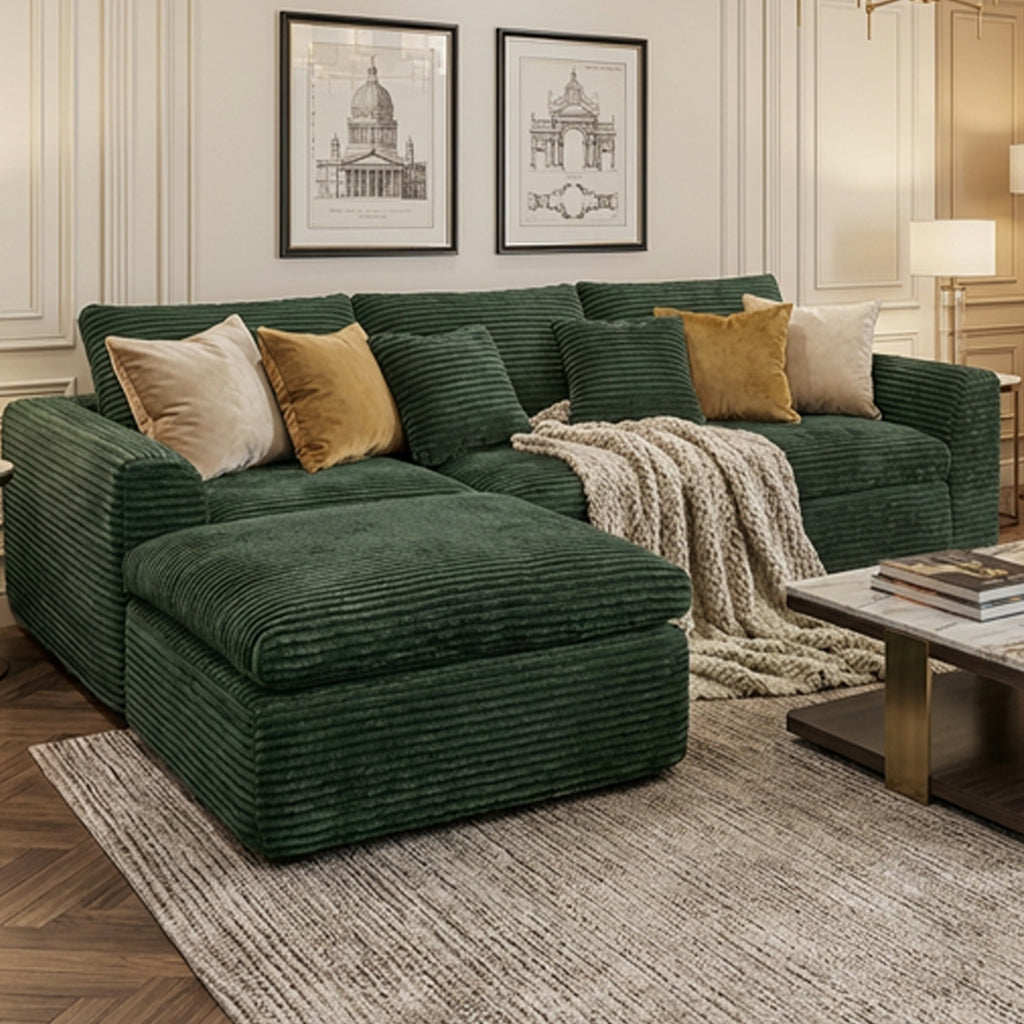 108-inch high-resilience boneless sponge sofa with 30 density, double-layer cloud-like cushions, multiple combination options, no installation required / Green